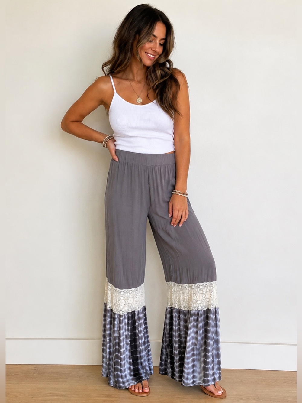 Kori America Boho Lace Tie Dye Wide Leg Palazzo Pants Size Small